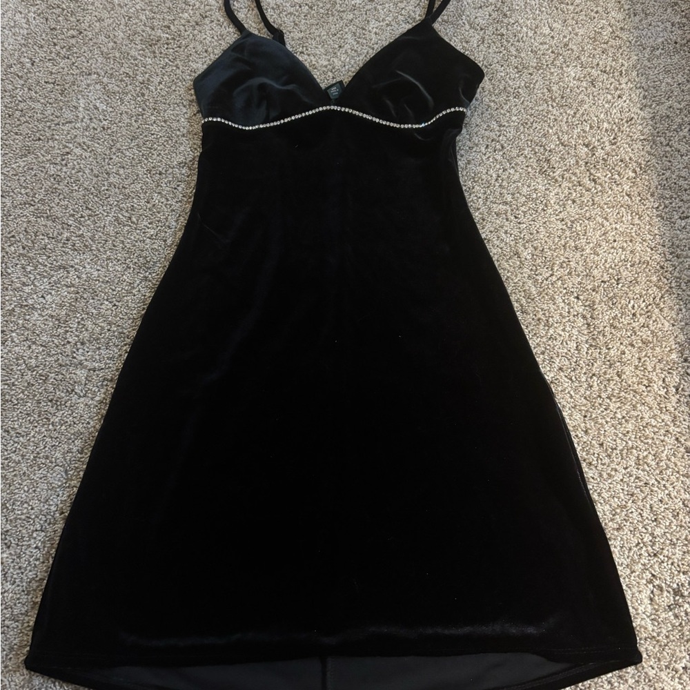 Wild Fable Black Velvet Chemise with diamond Detail